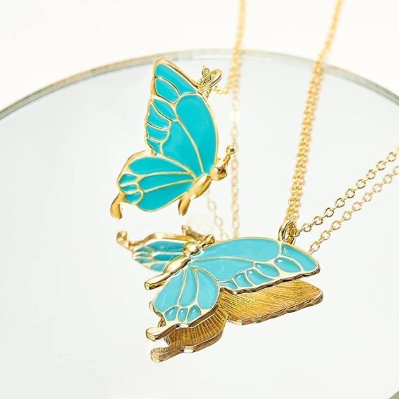 2 Pcs Enamel Butterfly Pendant Necklace Set – Unisex Korean Style Key Necklace for Best Friends & Couples