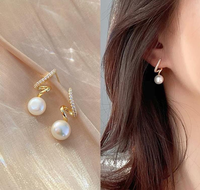 Beautiful Zig Zag Pearl Earrings – Golden Plated Casual & Formal Earrings for Women