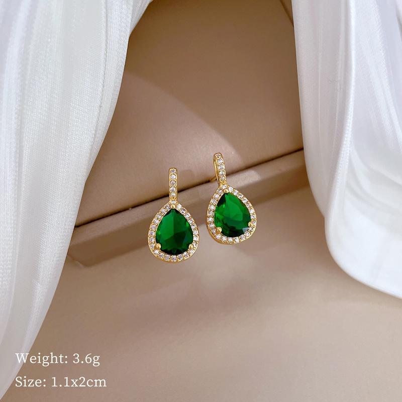 Elegant Green Gemstone Teardrop Pendant Set – 3 Pcs Gold Plated Jewelry for Women