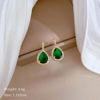 Elegant Green Gemstone Teardrop Pendant Set – 3 Pcs Gold Plated Jewelry for Women