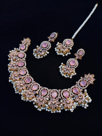 Bridal Jewelry Set – 3 Pcs Gold Plated Necklace & Earring Set with Zircon Stones for Brides