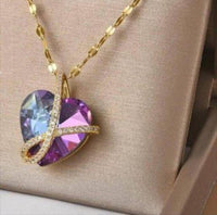 Exquisite Heart Design Gold Plated Necklace with Purple Artificial Stones | Adjustable &amp; Elegant