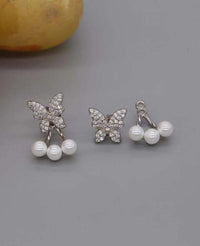 Butterfly Pearl Earrings – Elegant Gold & Silver Stainless Steel Studs for Women