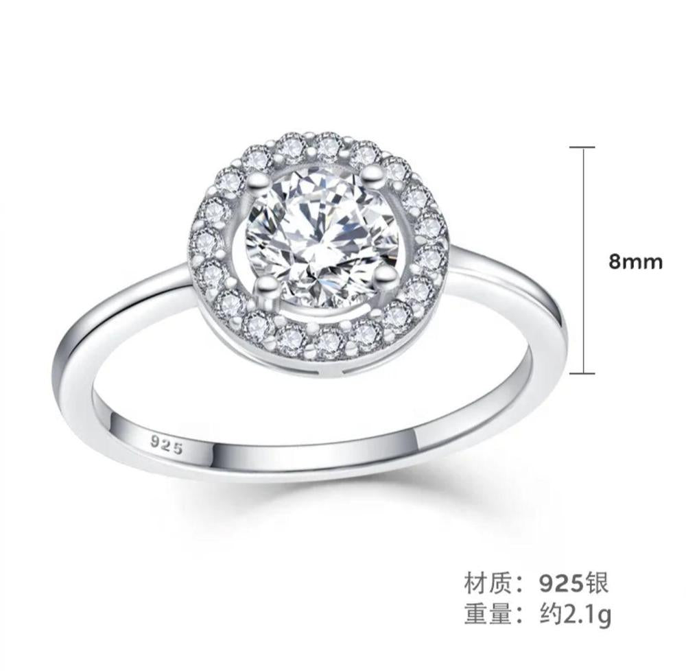 Zircon Diamond Silver Ring – Elegant 8mm Statement Ring for Women