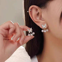 Butterfly Pearl Earrings – Elegant Gold & Silver Stainless Steel Studs for Women